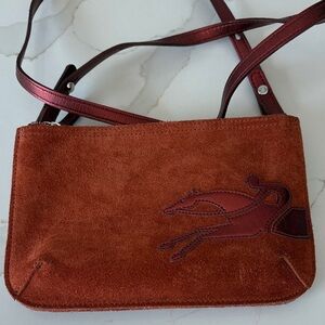 Longchamp Orange Suede and Leather Crossbody Bag with Horse Detail